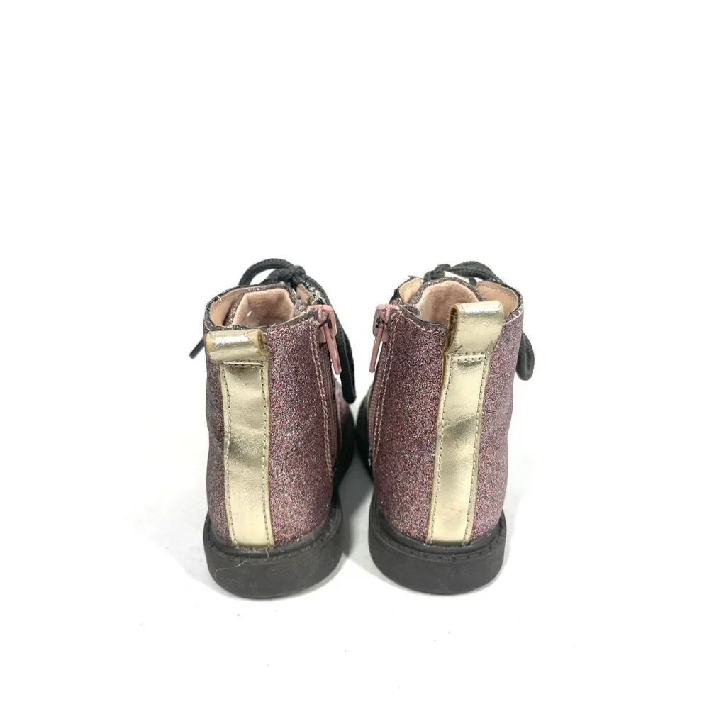 Carter’s ZOLA Pink Glitter Multi Lace Up Zip Combat Boots Toddler Girls Size 5